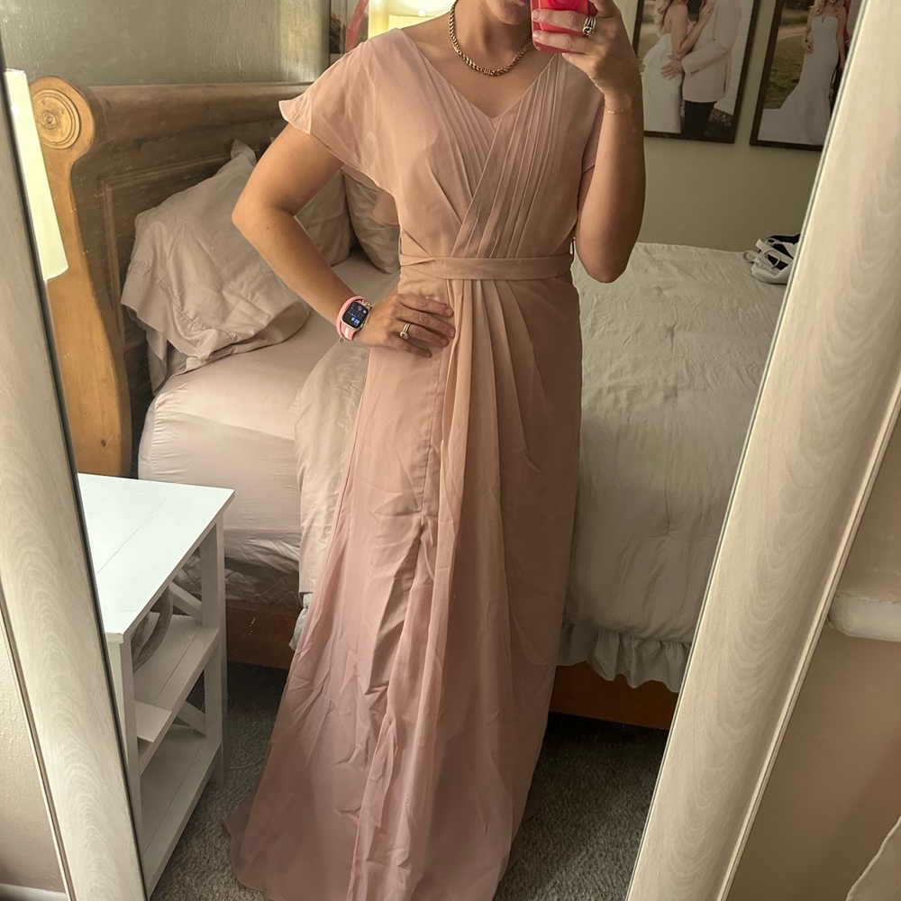 JJ’s House A-line V-Neck Floor-Length Bridesmaid Dress With Ruffle Dusty Rose 4